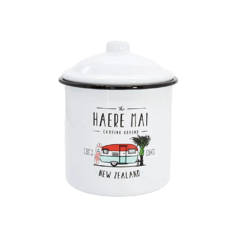 Moana Road Enamel Canister Haere Mai White