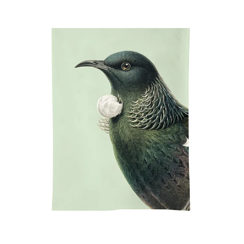 100% NZ Tea Towel Hushed Green Tūī