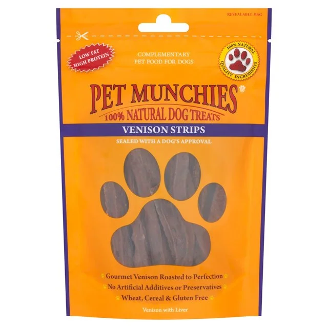 Dog FoodPet Munchies 100% Natural Strips Venison Dog Treats   75g