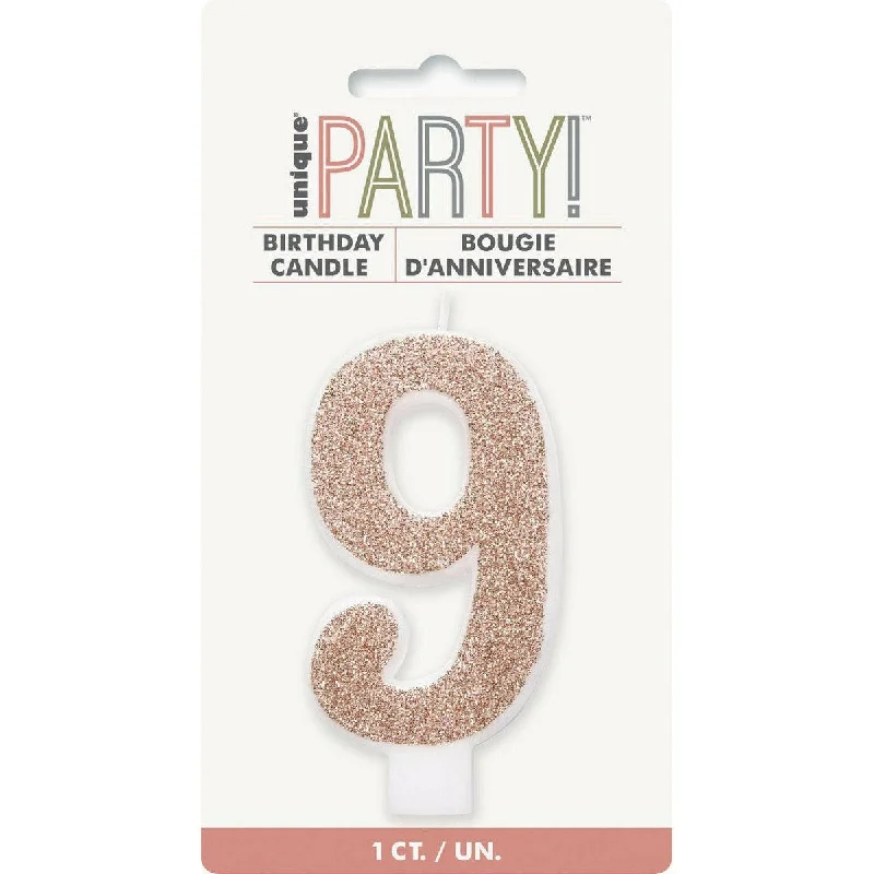 Pet conditioner: used to care for pet hair,Numeral Candle 9 Glitter Rose Gold - 8cm 1 Piece