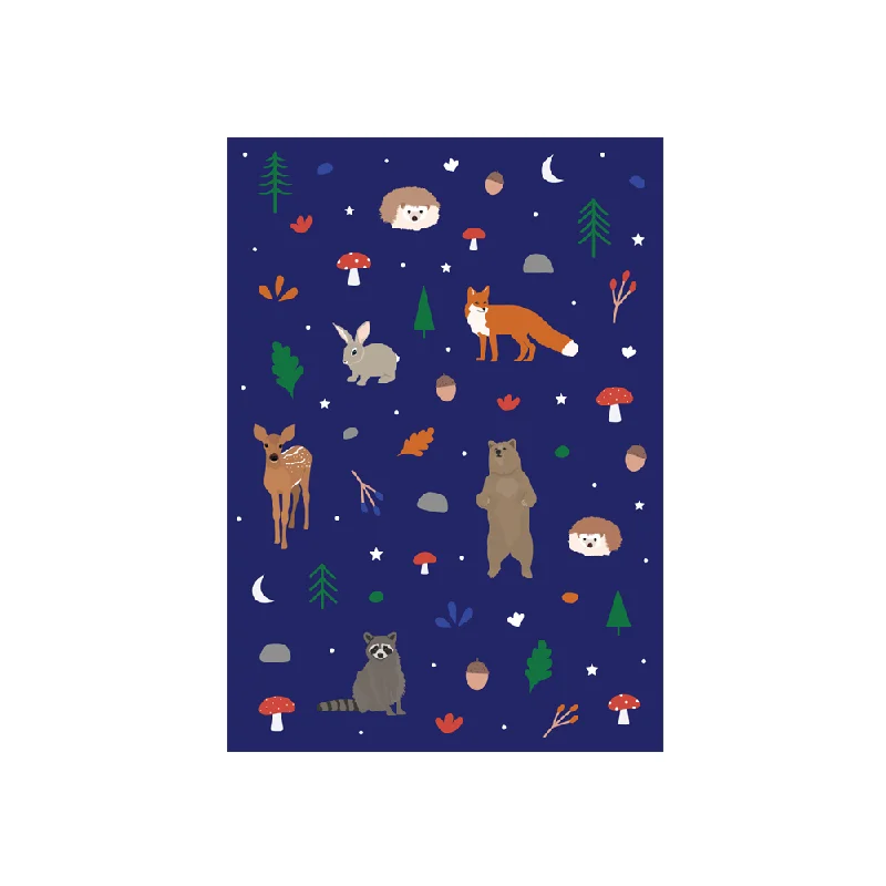 Iko Iko Christmas Card Animal Pattern Woodland Navy